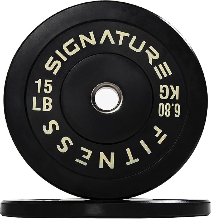 signature fitness color coded 2" olympic bumper plate weight plates with steel hub - 100% virgin rubber (sf-clr15p)