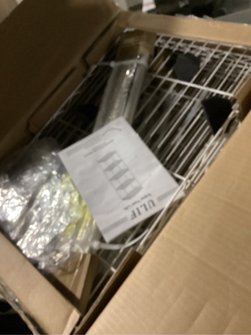 Condition photo showing As Is for Ulif M2 Wall Mounted Closet System, Clothes Rack Mounted onto the Wall with 4 Expandable Hanger Rods and 5 Metal Shelves, Clothing Organizer Storage in (70.8-102.3)" L x 14.5" D x 71.2" H, White White M2