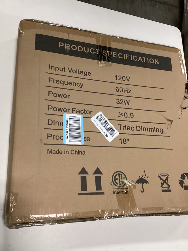 Condition photo showing New/Like New for hykolity 18 Inch LED Round Flat Panel Light, Black, 32W, 3200lm, 3000K/4000K/5000K CCT Selectable, 120°Beam Angle, Dimmable Edge-Lit Flush Mount Ceiling Light Fixture - ETL Listed 18 inch Black