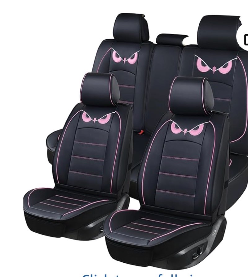 Ptowl Cartoon Full Set Universal Fit 5 Seats Car Surrounded Waterproof Leather Car Seat Covers Protector Adjustable Removable Auto Seat Cushions (Black-Rose)