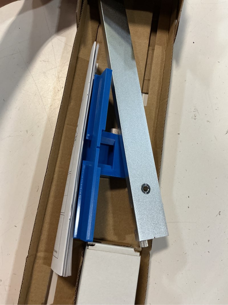 Condition photo showing As Is for reliabilt rb cab hardware jig blue aluminum and stainless steel finish cabinet hardware kit