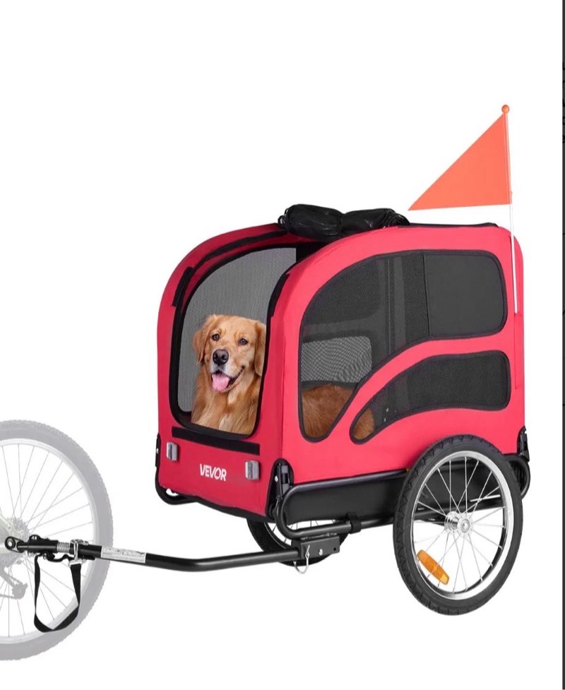 vevor dog bike trailer, supports up to 100 lbs, pet cart bicycle carrier for small & large dogs, easy folding frame with quick release wheel, universal bicycle coupler, reflector, flag, internal leash