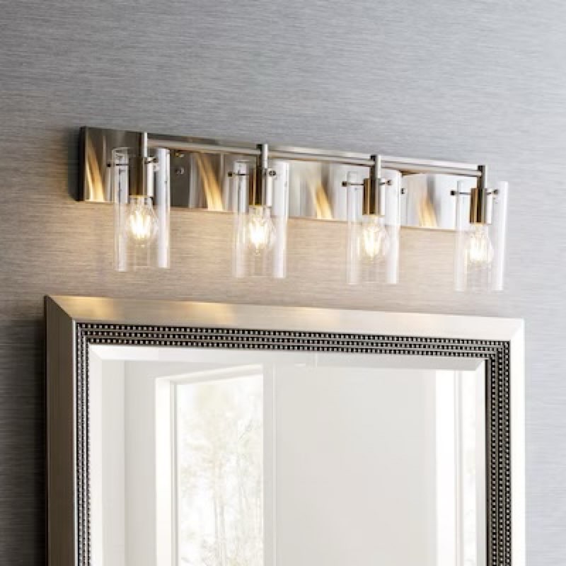 allen + roth yuma 29.94-in 4 light brushed nickel transitional bathroom vanity light bar