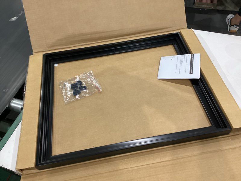 Condition photo showing As Is for mcs canvas float frames 16x20 frame, black frame for finished canvases, vertical & horizontal wall hanging large with adhesive for canvas paintings (1-pack) standard frame 16x20 black