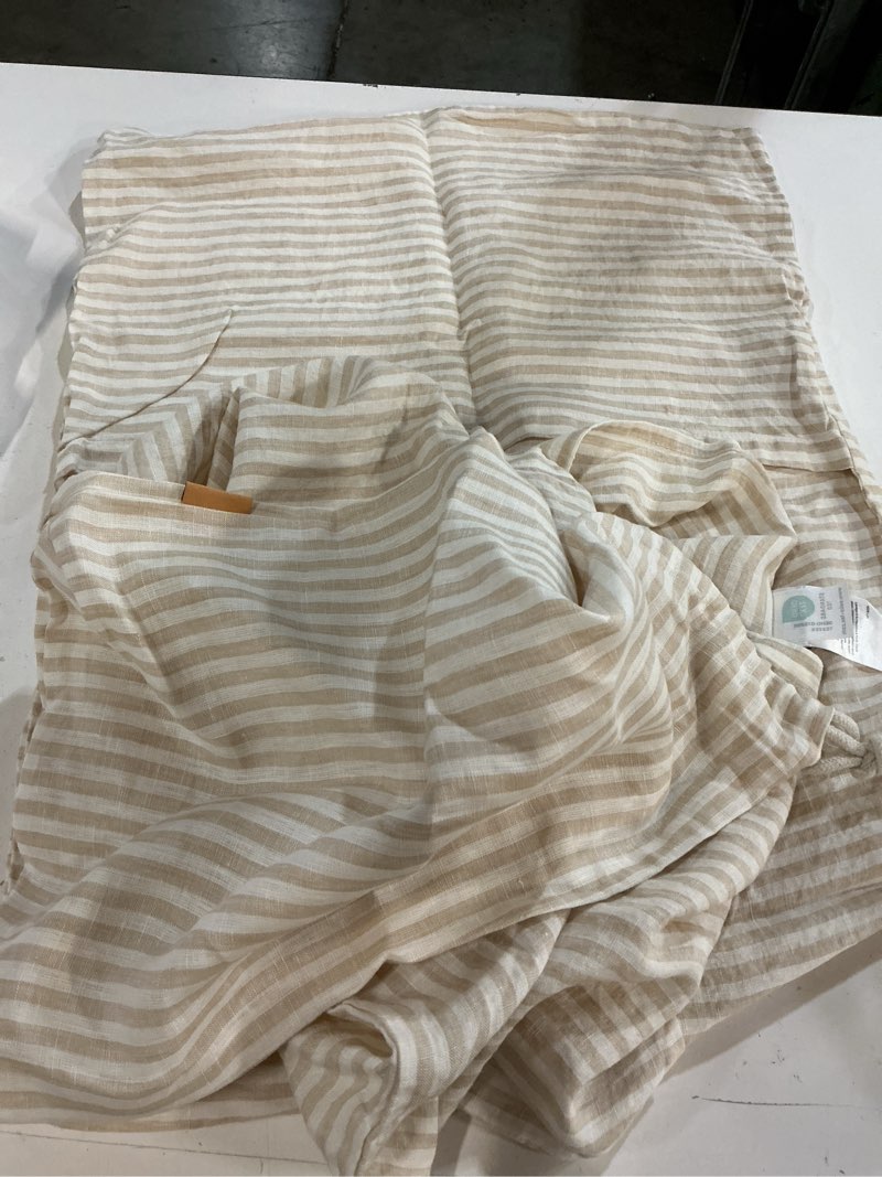 Condition photo showing Good Condition for european linen stripe sham set full/queen striped beige/white