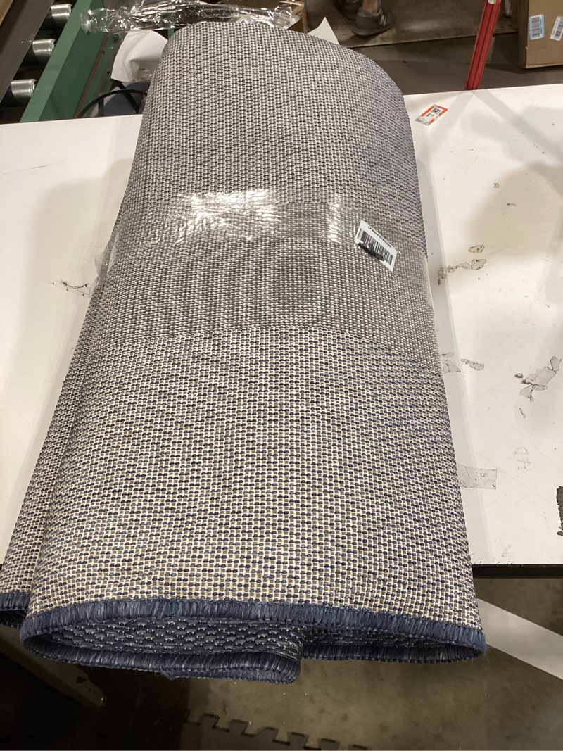 Condition photo showing Good Condition for camilson outdoor rug 9x12, large modern outside rugs for patios porches waterproof durable washable non-shedding, easy-to-clean indoor outdoor area carpet (9 x 12, bordered - blue/white) bordered - blue / white 9' x 12' (rectangular)