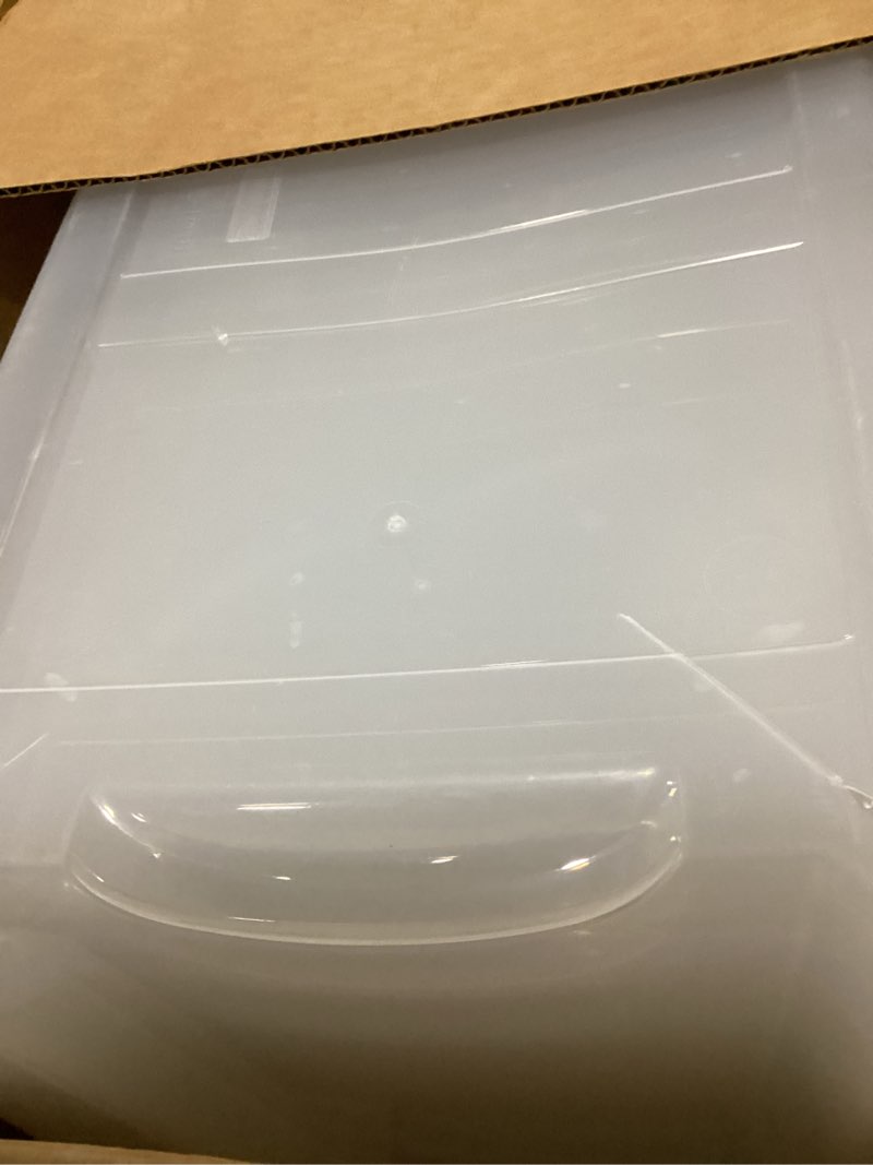 Condition photo showing Good Condition for iris usa 32 qt stackable plastic storage bins with lids, 4 pack - bpa-free, made in usa - see-through organizing solution, latches, durable nestable containers, secure pull handle - clear clear 32 qt 4 pack