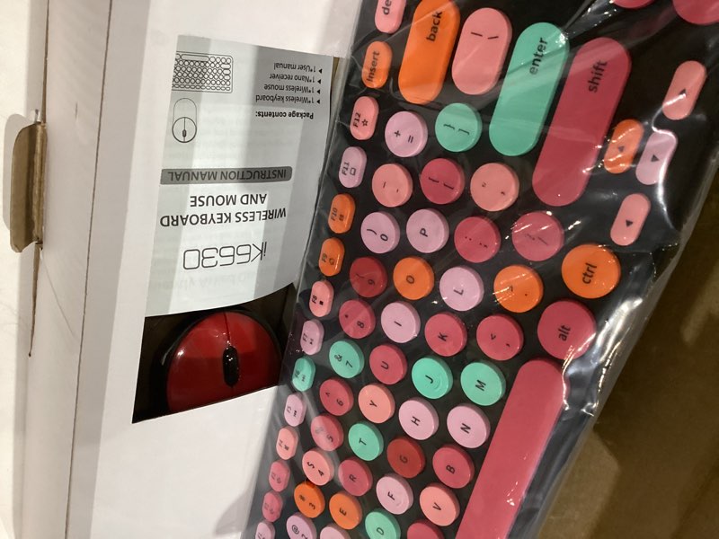 Condition photo showing New/Like New for Wireless Keyboard and Mouse Combo, Retro Typewriter Keyboard with Round Keycaps, 2.4GHz USB Cute Wireless Keyboard Mouse for Computer, Desktop, Laptop and Computer (Black-Colorful)