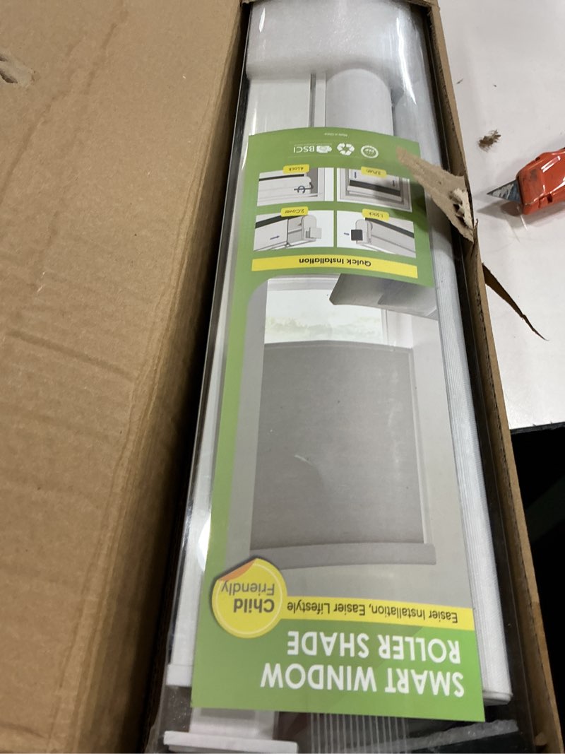 Condition photo showing New/Like New for No Drill Motorized Blinds with Remote, Blackout Automatic Blinds with Solar Panel, Cordless Smart Electric Roller Shades for Windows, White, 45½ x 72 White 45½"Wx72"H