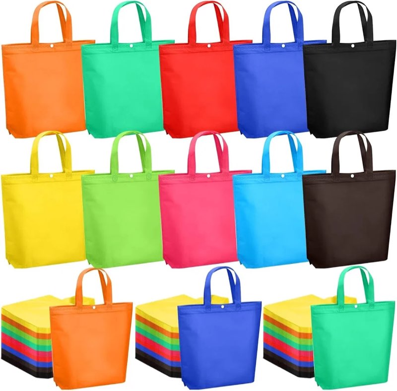Paterr 150 Pcs Reusable Grocery Bags Bulk Large Grocery Shopping Tote with Handle Multicolor Non Wov