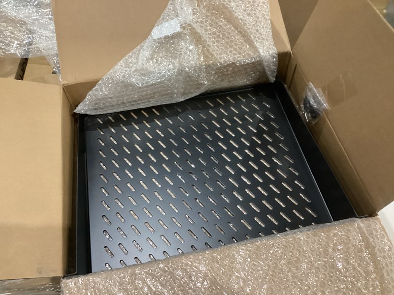 Condition photo showing New/Like New for startech.com 2u server rack shelf - universal vented rack mount cantilever tray for 19" network equipment rack & cabinet - heavy duty steel - weight capacity 50lb/23kg - 16" deep shelf, taa