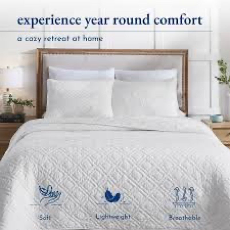 california design den hand-quilted queen quilt set, 100% cotton fabric, 3 piece white quilt queen si