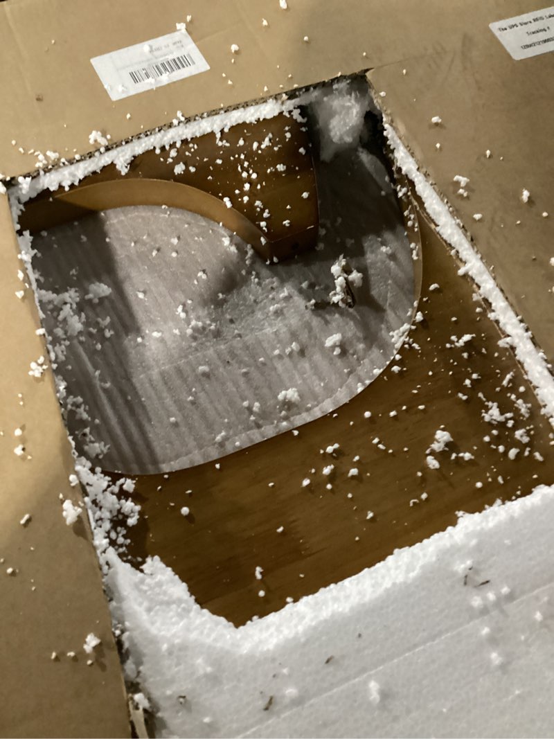 Condition photo showing New/Like New for Coffee Table for Living Room Mid Century Modern Center Table with Glass Top and Wood, Brown/Walnut Walnut/Brown 32 Inch