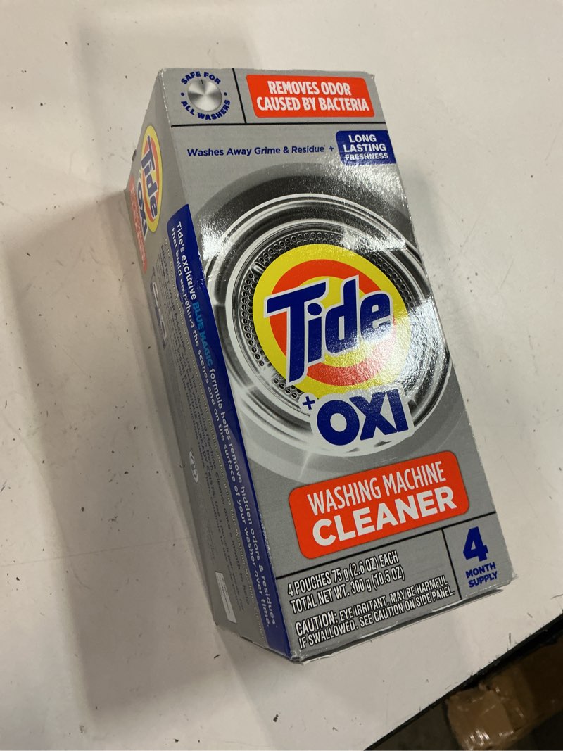 Condition photo showing New/Like New for tide washing machine cleaner with oxi powder, odor eliminator and washer residue remover, 4 count