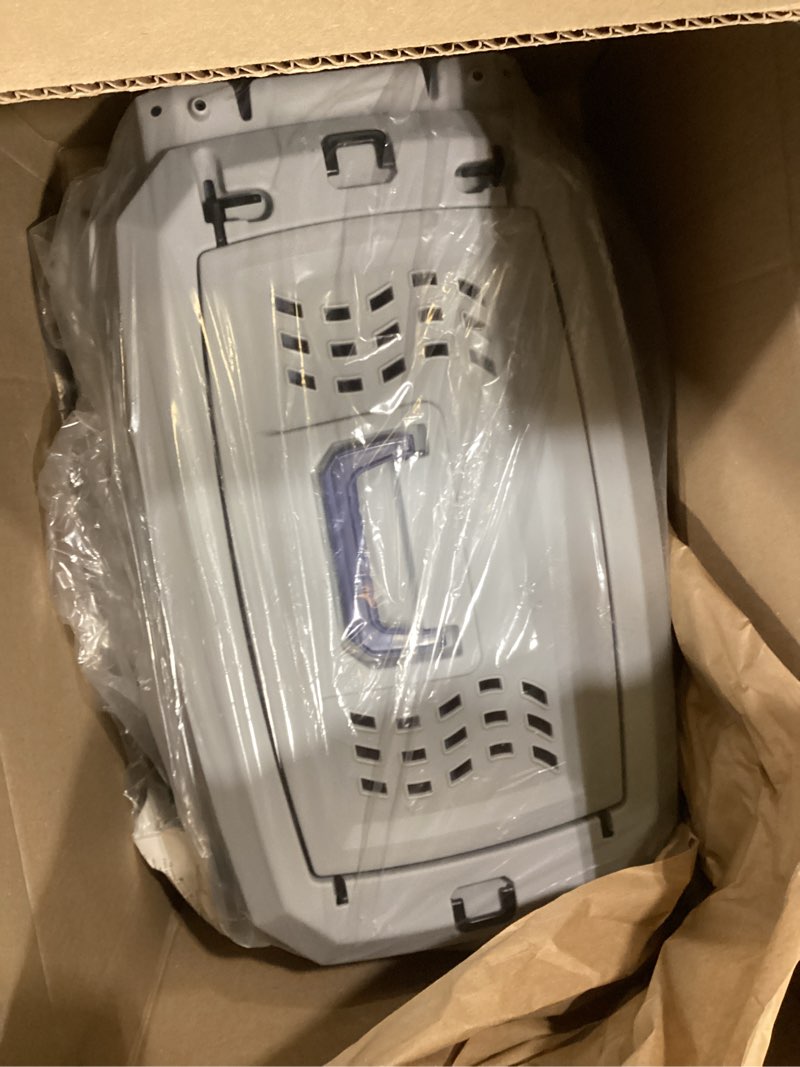 Condition photo showing As Is for amazon basics 2-door top-load hard-sided dogs, cats pet travel carrier, gray & blue, 22.8"l x 15.0"w x 13.0"h gray & blue 22.8"l x 15.0"w x 13.0"h