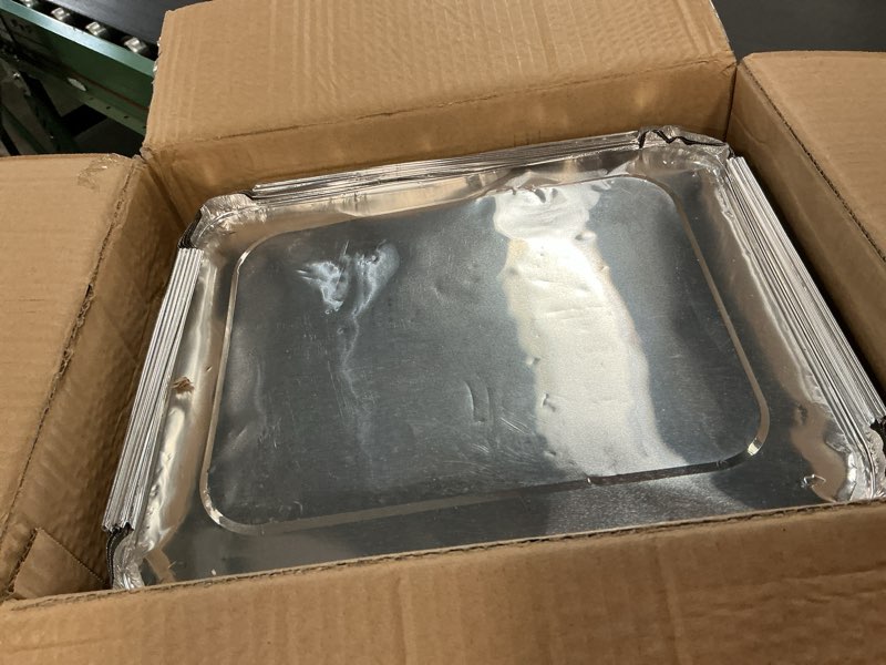 Condition photo showing As Is for Alpha Living 6 Pack - Disposable Chafing Dish Buffet Set, Half Size Pans, Welded Body Food Warmers for Parties, Fuel Cans Complete Set, Warming Trays Complete Kit (with Racks)