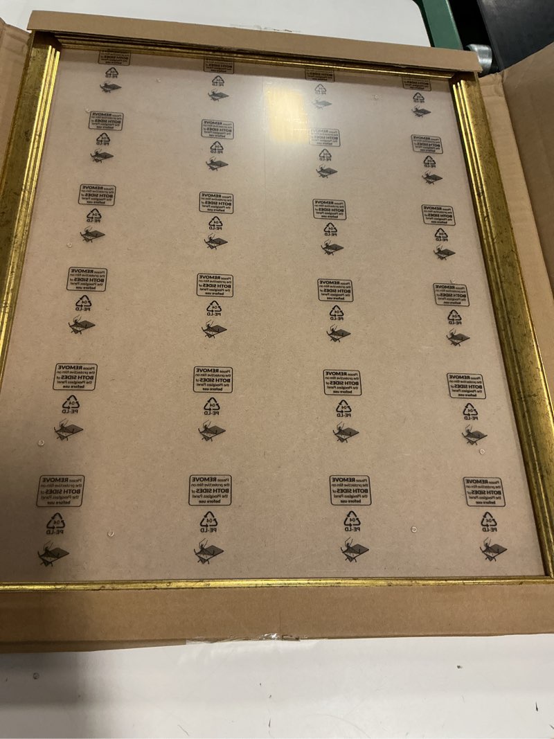 Condition photo showing Good Condition for 16x20 Wood Frame Gold, Ornate Natural 20x16in Picture Poster Frame, Modern Golden 16 x 20inch Gallery Wall Photo Frame with HD Plexiglass, Horizontal Vertical Wall Mounting Display 1pcs Gold 16x20