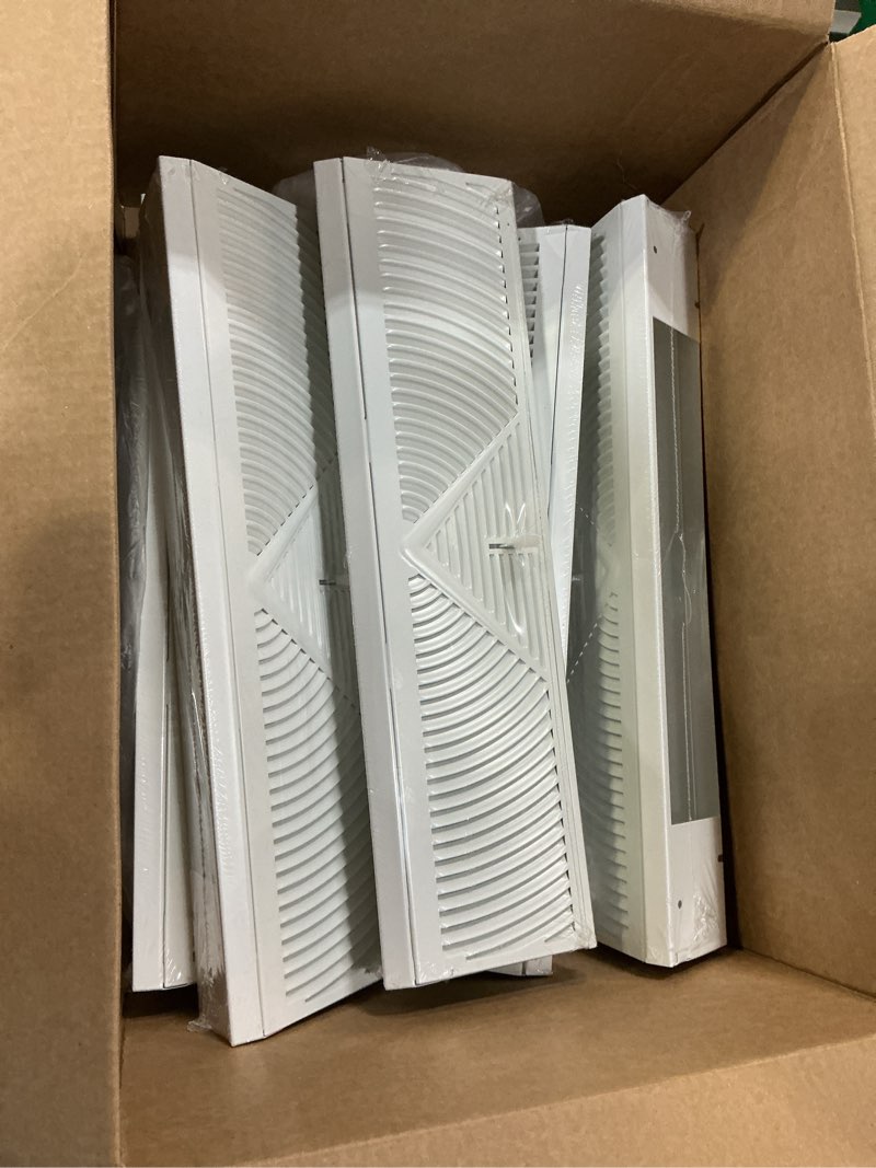 Condition photo showing Good Condition for 18 inch baseboard register vent,6pk baseboard vent cover 18 inch duct opening white baseboard diffusers heater vent for floor wall with adjustable airflow control-18"wide x 4.5"tall x 2.75"deep 18 inch-6pk