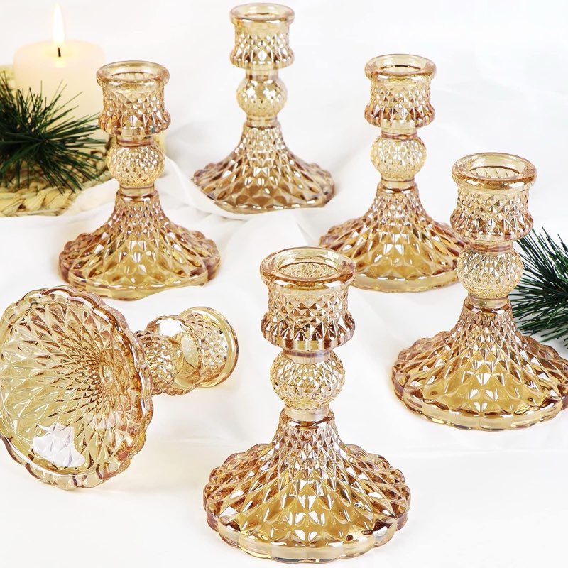 taper candle holder set of 6, gold candle holder & vintage candlestick holder, glass candlestick holder