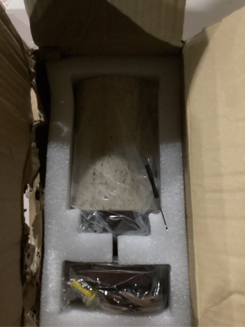 Condition photo showing Good Condition for Stone Pendant Light with Wabi Sabi Style - Concrete & Travertine Japanese Light Fixture, Organic Hanging Chandelier for Japandi Interior, Wabi Sabi Lamp for Kitchen Island Living Room Stone Column