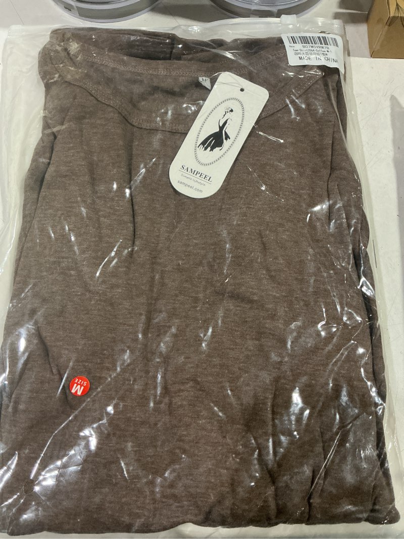 Condition photo showing New/Like New for SAMPEEL Women's Tunic Tops for Leggings Casual Twist Knot Long Sleeve Tops Blouse 001-coffee Medium