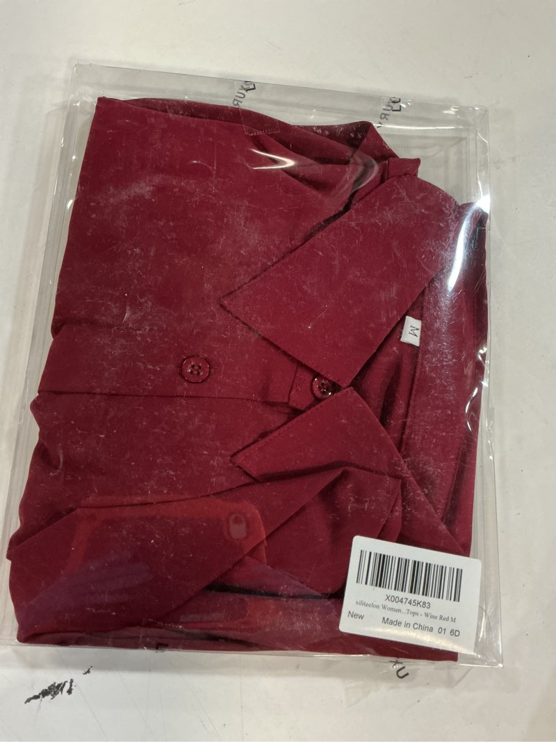 Condition photo showing New/Like New for siliteelon Womens Button Down Shirts Solid Dress Shirts Long Sleeve Flowy Collared Work Office Business Blouses Chiffon Tops Medium Ba Wine Red medium 