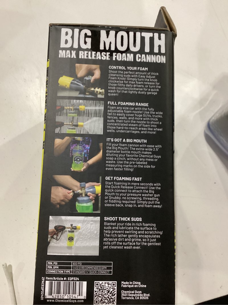 Condition photo showing New/Like New for chemical guys big mouth max release foam cannon and blueberry snow foam car wash soap, 64 fl oz - ca
