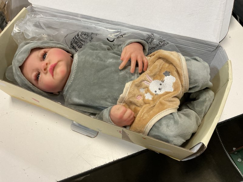 Condition photo showing Good Condition for babeside eyes open reborn baby doll - 18-inch realistic newborn baby doll full body vinyl reborn baby boy poseable real life baby dolls with gift box and feeding kit for ages 3+