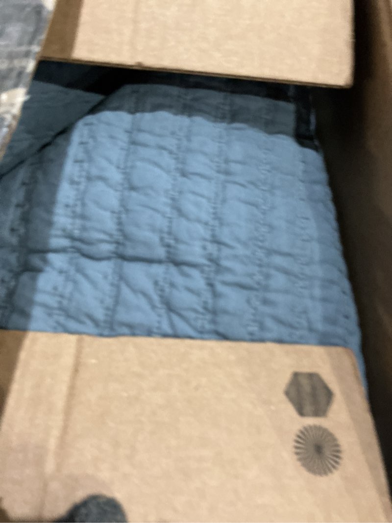 Condition photo showing As Is for wdcozy dusty blue cloud twin size quilt set, tan lightweight farmhouse bedspread, rustic country coverlet, taupe camel soft bedding, thin comforter for all season - 2 pieces, 68x90 inches blue grey twin