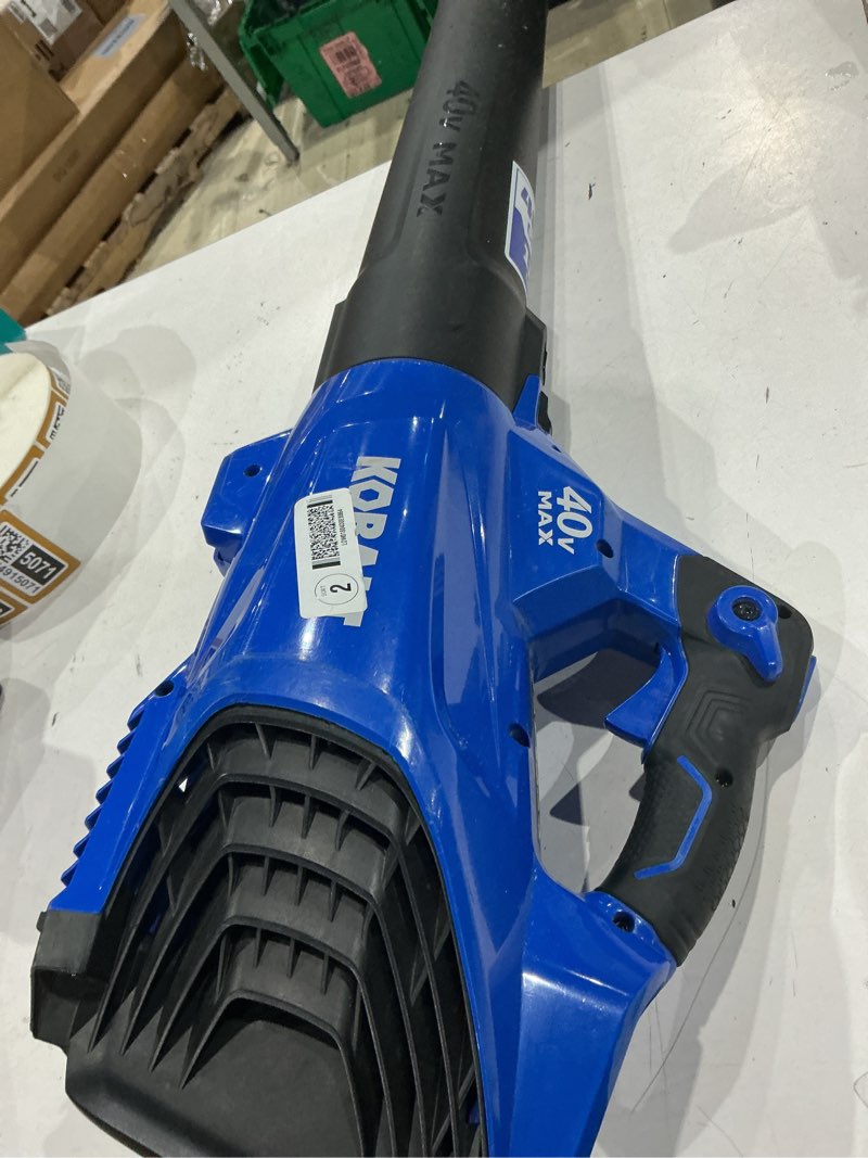 Condition photo showing As Is for kobalt 40-volt 600-cfm 110-mph battery handheld leaf blower 4 ah battery included charger included