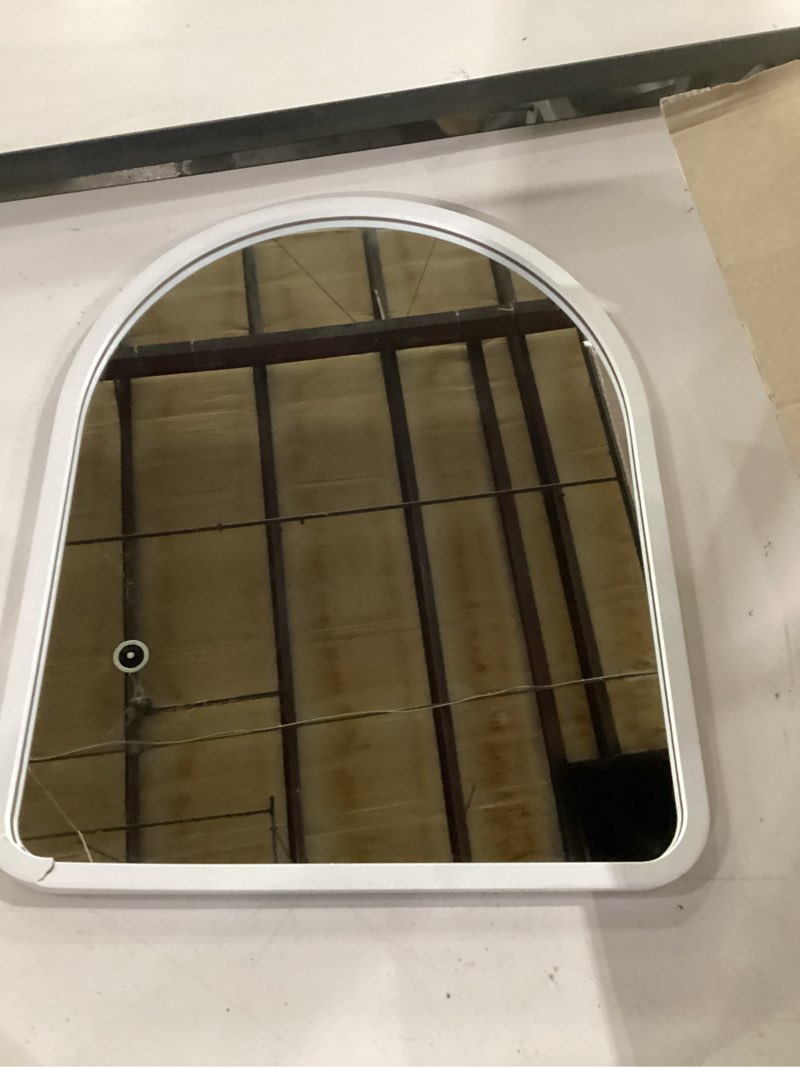 Condition photo showing As Is for white arched mirror for bathroom vanity mirror or wall decor arch mirror wood frame wall mounted mirror for bathroom livingroom bedroom entryway 10"×14" 14"l x 10"w white