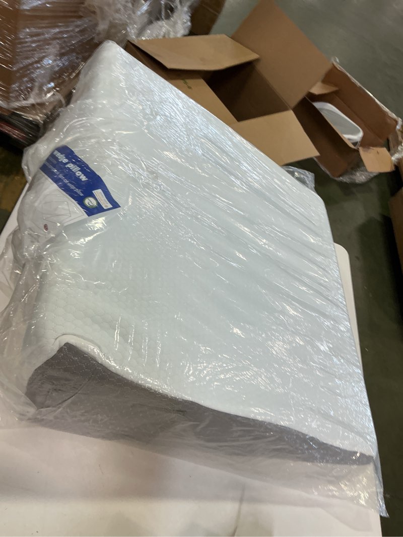 Condition photo showing Good Condition for Bedluxe Wedge Pillow, 10 inch Bed Wedge Pillow for Headboard, Pillow Wedge for Acid Reflux Relief, Sleeping, Back Pain Relief, Snoring, Triangle Pillow Wedge - Cooling Memory Foam Top, White/Grey 24*24*10 Inch White Grey