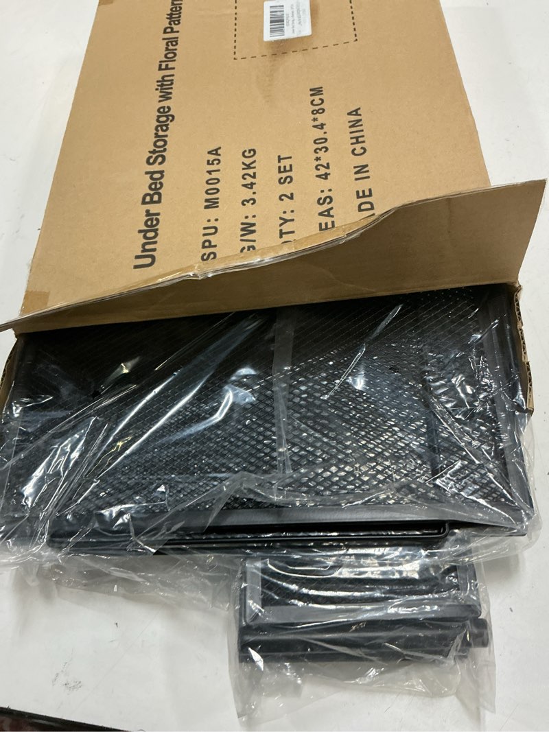 Condition photo showing Good Condition for under bed storage containers with wheels, under bed shoe storage organizer drawer, tool-free assembly metal storage containers for bedroom clothes shoes blankets -2pck black 2 pack(15.7×23.6")