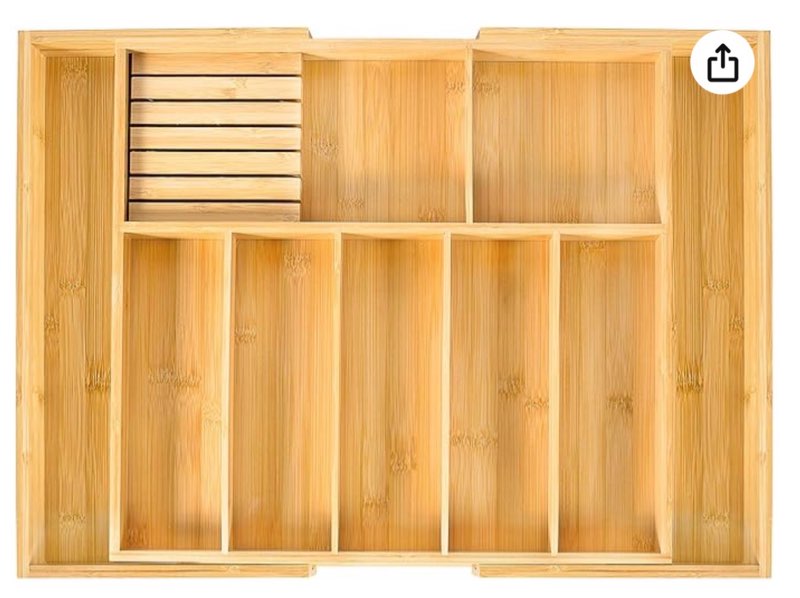 VaeFae Extra Large Kitchen Utensil Holder, Bamboo Silverware Drawer Organizer, Expandable Cutlery Organizer with Knife Block, Multifunctional Drawer Divider
