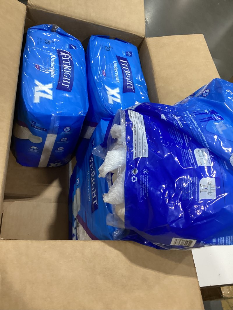 Condition photo showing As Is for fitright super adult incontinence underwear, maximum absorbency, x-large, 56-68, 4 packs ) x-large