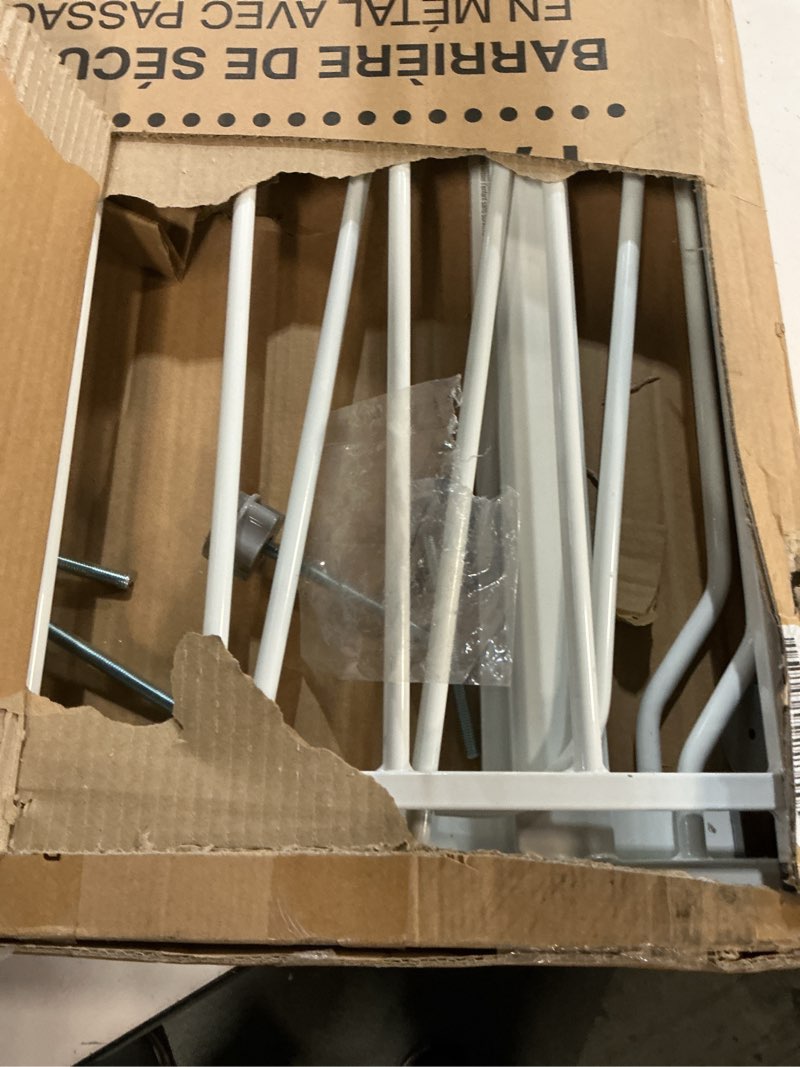 Condition photo showing Good Condition for regalo safety 29-38.5" baby gate for doorways & bottom of stairs, pressure mounted baby gate with door for babies, toddlers & pets, tested & safe for 30 years, american designed, american owned, white white 29-38.5"w x 30"h
