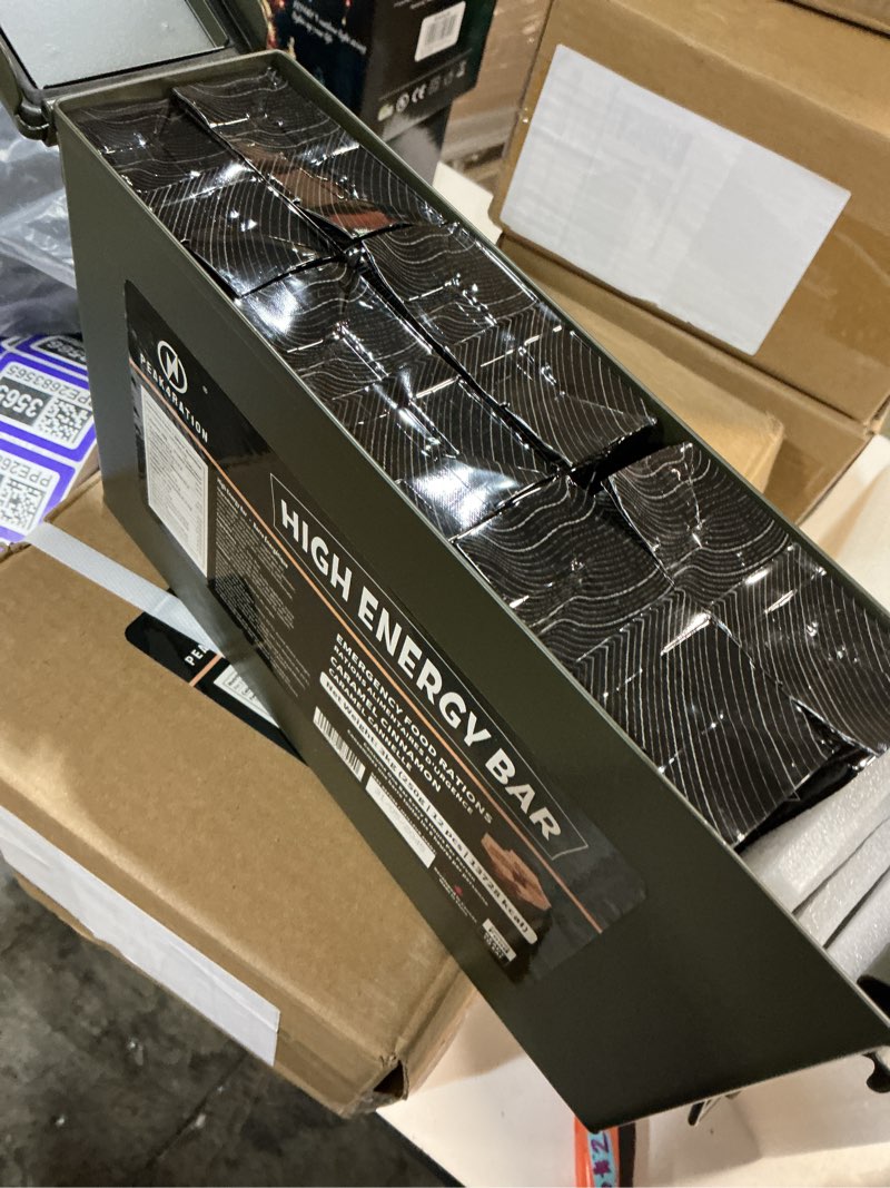 Condition photo showing New/Like New for ((B.B.Y 31/05/2045))PEAK4RATION High Energy Bar | Emergency Ration Biscuits - Caramel Cinnamon 13728kcal | Long Shelf-Life Compressed Biscuits - 12 Day Package 3kg (12x250g Metal Box) | Survival Food Ration Bar Compact for Outdoor Camping, Crisis, Earthquake, Wildfire, Home Preparedness Olive metal box 12 bags