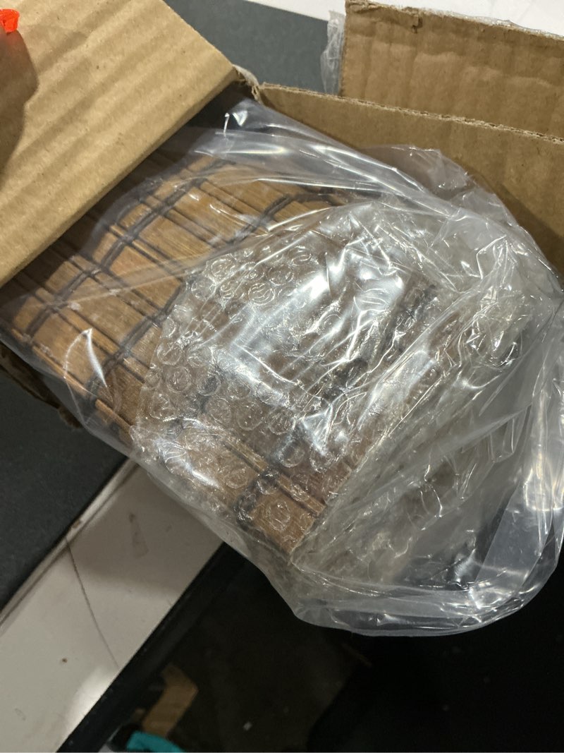 Condition photo showing Good Condition for LazBlinds Cordless Blackout Bamboo Roman Shades, Room Darkening Blinds for Interior Windows, Thermal Insulated Roll Up Bamboo Blinds for Home & Patio, 21" W x 64" H, Penang Teak Blackout - Penang Teak 21" W x 64" H