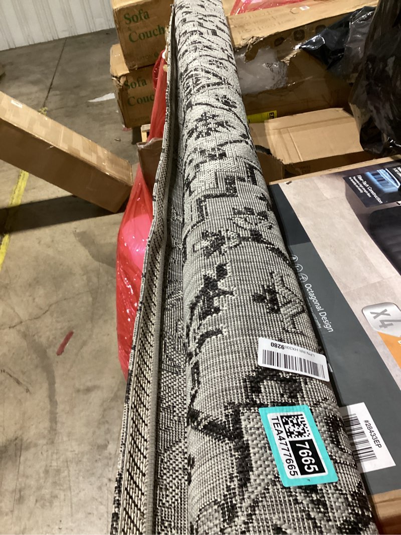 Condition photo showing As Is for jonathan y boho medallion indoor outdoor square area rug 6x6 black/gray, estrella textured weave for backyard, patio, porch, easy-cleaning, high traffic, pet-friendly, non-shedding (smb105d-6sq) black/gray 6'7" x 6'7" (square)