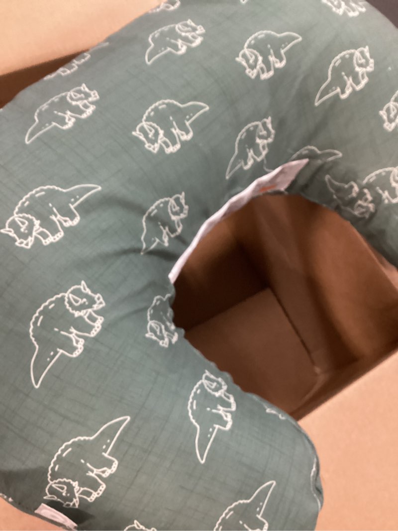 Condition photo showing Good Condition for Boppy Nursing Pillow - Firm, Ergonomic U-Shaped Bottle and Breastfeeding Pillow with High Lift for Comfort and Support, Spacious Surface - Forest Green Dinos New Nursing Pillow Forest Green Dinos