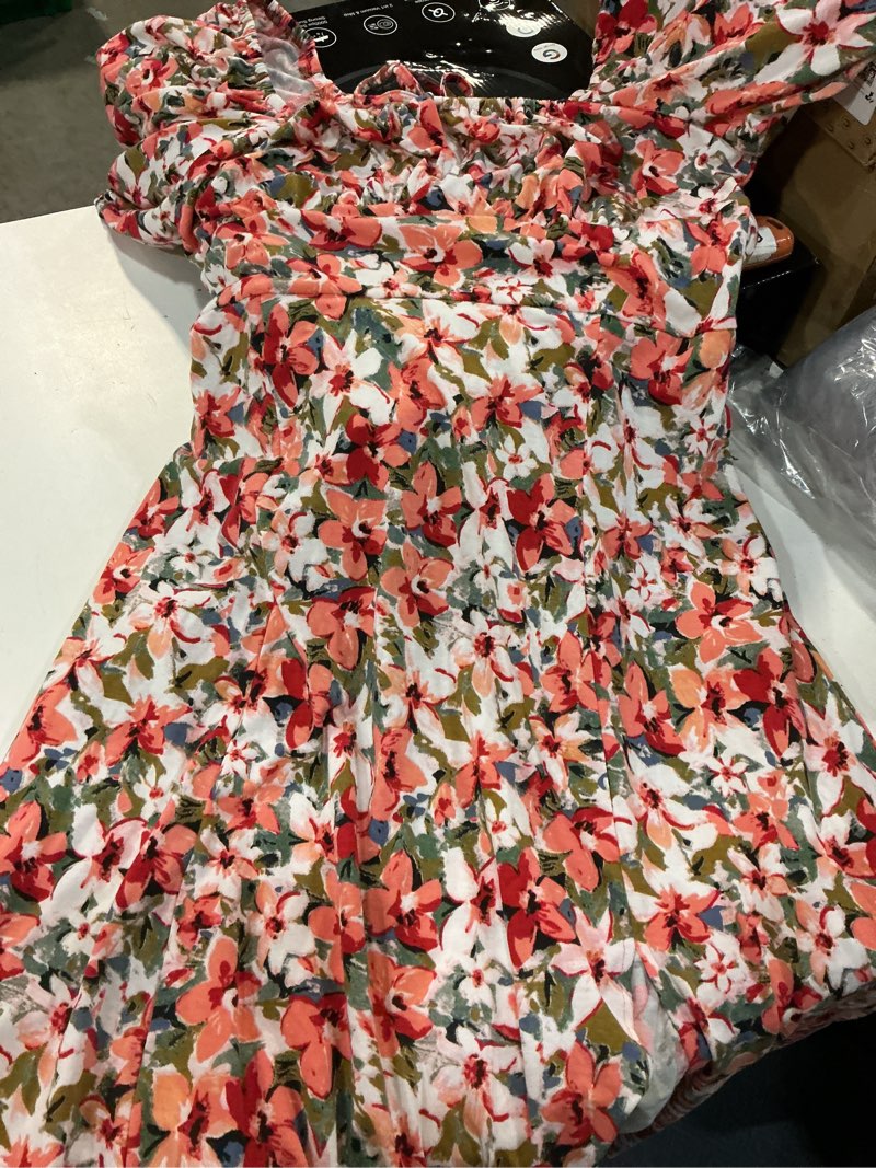 Condition photo showing Good Condition for blencot womens casual summer square neck short sleeve split thigh cotton dress boho floral print tie front midi dresses large p1420orange