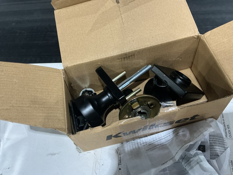 Condition photo showing Good Condition for kwikset pismo interior privacy door knob with lock, door handle for bathroom and bedroom, matte black keyless turn lock doorknob, with microban protection matte black 1 pack privacy