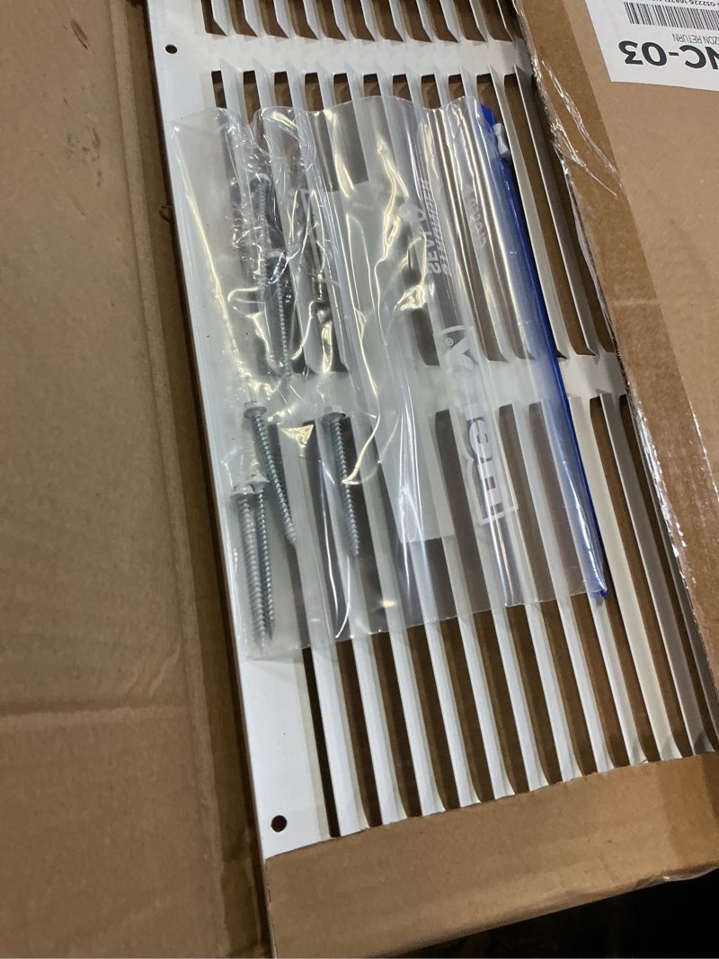 Condition photo showing As Is for fits 24x10 duct opening stamped steel return air grille vent cover grille for sidewall and ceiling in white surface dimensions: 25.75"w x 11.75"h (24" w x 10" h duct opening)