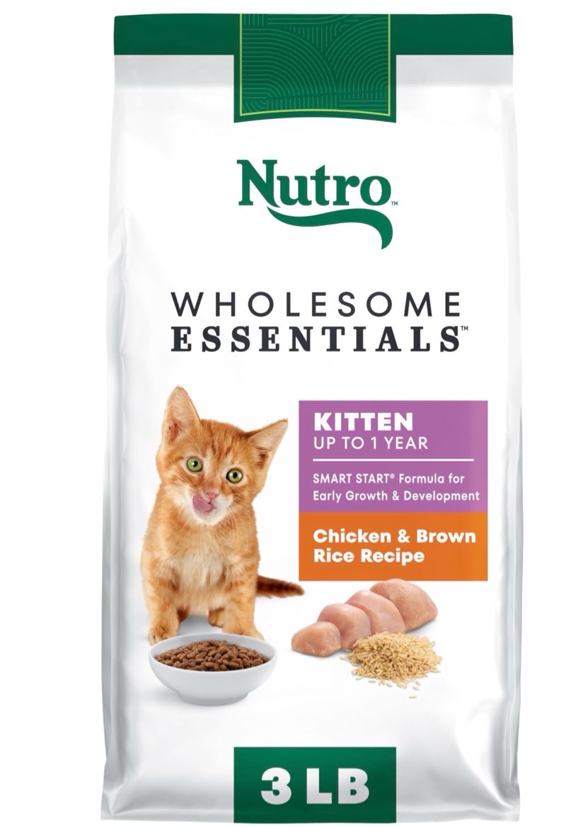 (Best by JUL/09/2025) Nutro Wholesome Essentials Natural Dry Kitten Food Chicken & Brown Rice Recipe, 3 lb. Bag