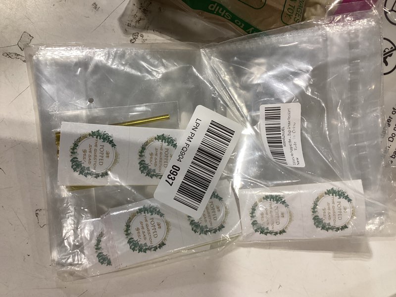 Condition photo showing New/Like New for 50 sets he popped the question popcorn bags engagement party favors she said yes sticker with cellophane treat bags engagement party bridal shower wedding goody snack treat bags grease resistant 50 pcs