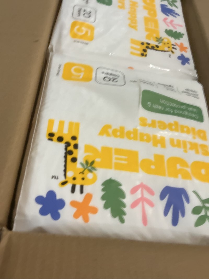 Condition photo showing Good Condition for dyper monthly pack baby diapers size 5 (27+ lbs) 168 count - leak-proof & plant based, hypoallergenic and ultra absorbent size 5 diapers for day and overnight skin protection (packaging may vary) size 5 (120 diapers)