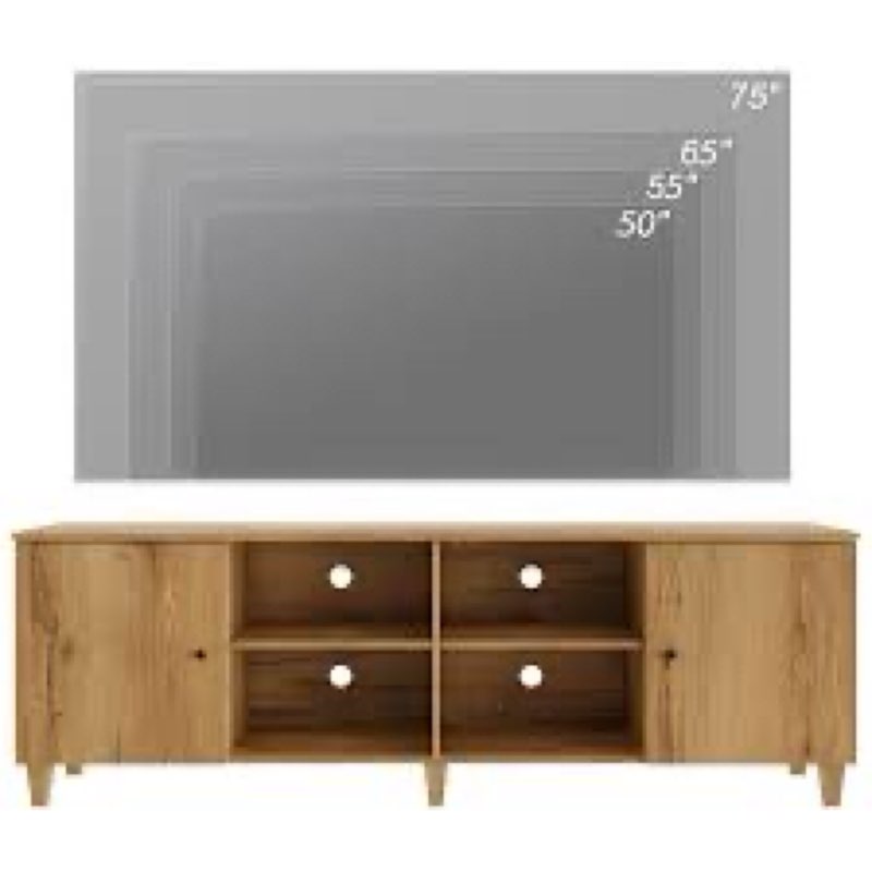 WAMPAT TV Stand for 75+ Inch TV, 70 inch Mid-Century Modern Wood Entertainment Center with Door, Wide Media Console Table with Adjustable Storage Shelves for Living Room, Bedroom, Oak Brown