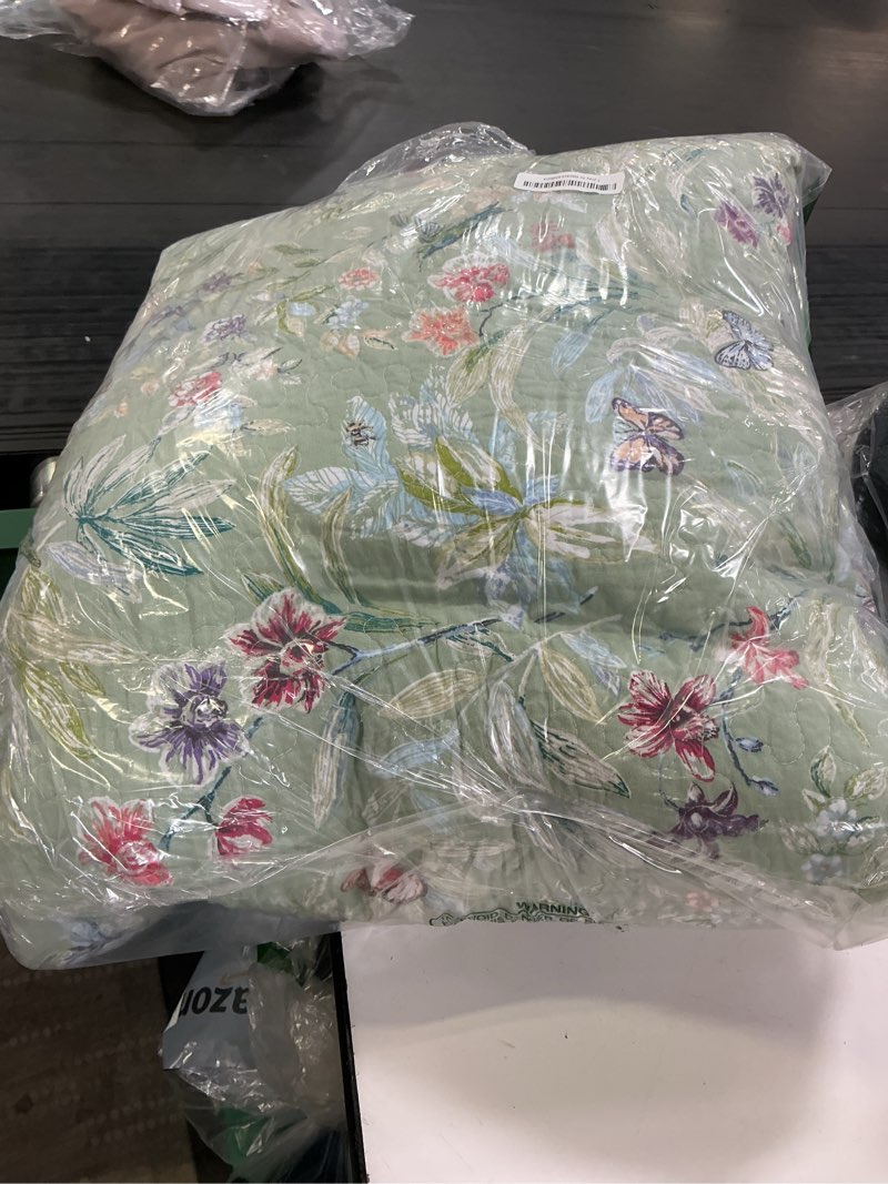 Condition photo showing Good Condition for lady ann green floral 100% cotton quilt sets queen - green flower bird butterfly print botanical bedding,vintage lightweight coverlet ultra soft bedspread set with pillow shams for all season, 3 pcs queen green