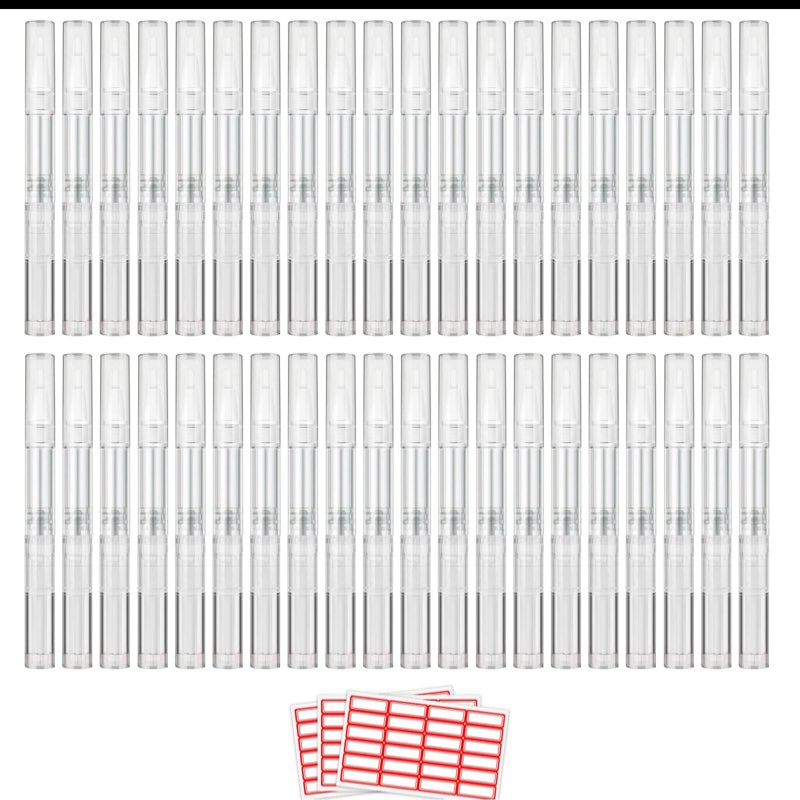 ((Incomplete))WEBBYBEAR 40 Pieces 3 ml Cuticle Oil Pen, Empty Nail Oil Pen, Transparent Twist Pens with Brush Tip, Cosmetic Lip Gloss Containers Eyelash Growth Liquid Tube, with 3 Stickers