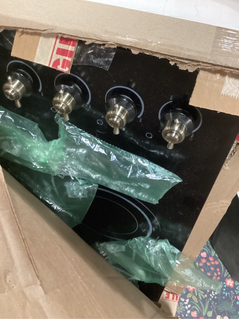 Condition photo showing As Is for Electric Cooktop 36 Inch - 5 Burner Electric Stove Top with 8400W, 36 Inches Built-in Ceramic Stove with Two Dual Rings, Overheat Indicator, Knob Control, 220V - 240V Hard Wired (No Plug)